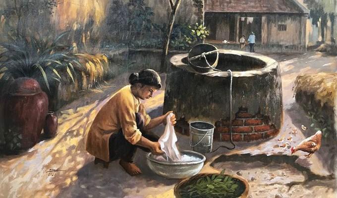 Múc nước giếng bằng gàu